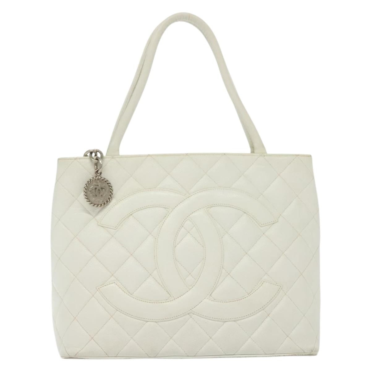 Chanel Medallion Tote Quilted Caviar, WHITE, LEATHER, Tote bag