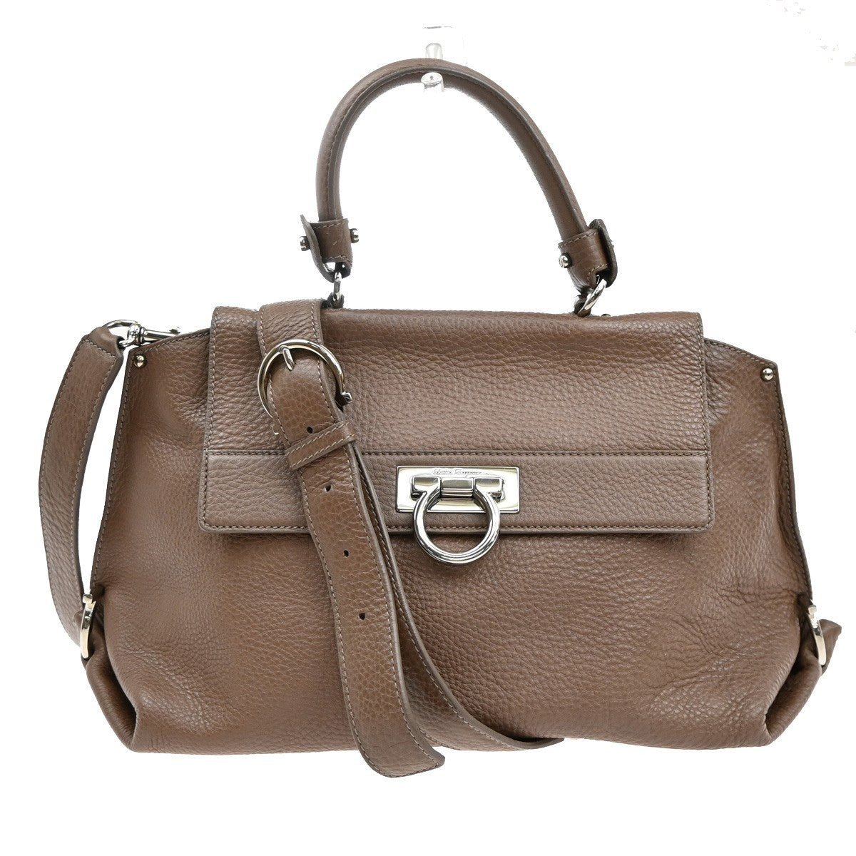 Salvatore Ferragamo Sofia Satchel Leather, BROWN, LEATHER, Handbag