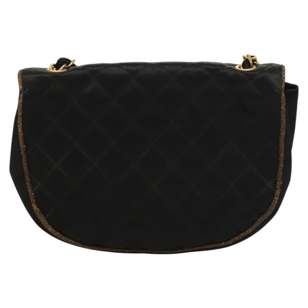 Chanel Vintage Half Moon Chain Bag Quilted Satin with Braided Detail, BLACK, SATIN, Handbag