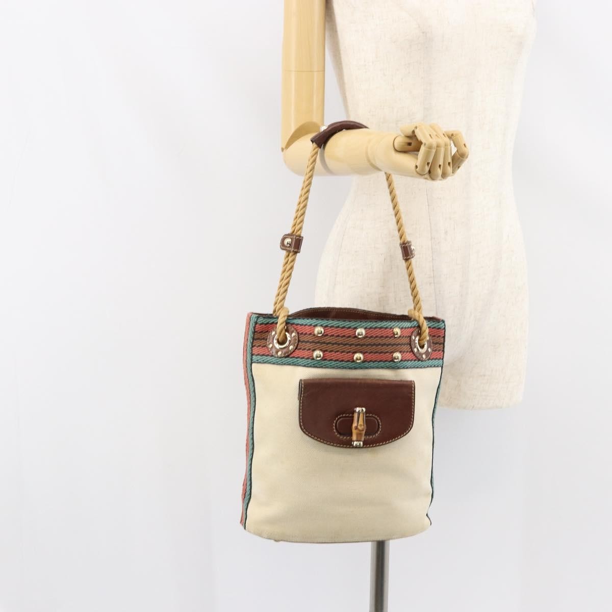 Gucci Vintage Bamboo Shoulder Bag Canvas, BEIGE, CANVAS, Shoulder bag