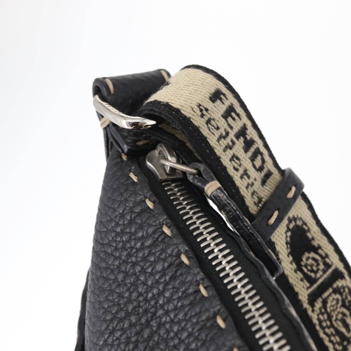 Fendi Vintage Selleria Zip Messenger Bag Leather, BLACK, LEATHER, Shoulder bag