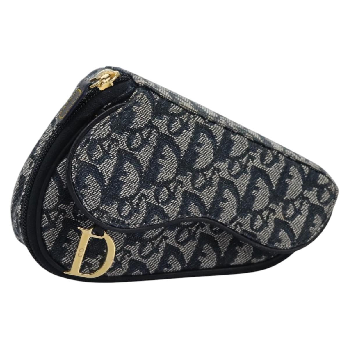 Christian Dior Saddle Zip Pouch Diorissimo Canvas, NAVY, CANVAS, Clutche & pouche