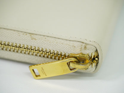 Saint Laurent Tiny Monogram Zip Around Wallet Leather, ECRU, LEATHER, Wallets