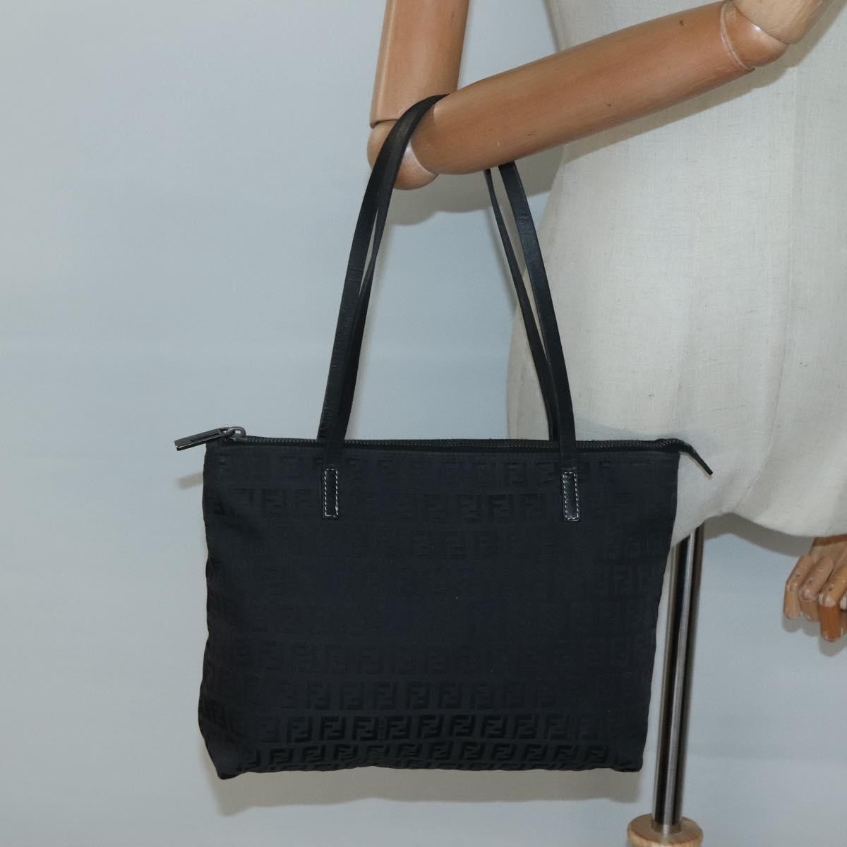 Fendi Roll Tote Zucchino Canvas, BLACK, CANVAS, Tote bag