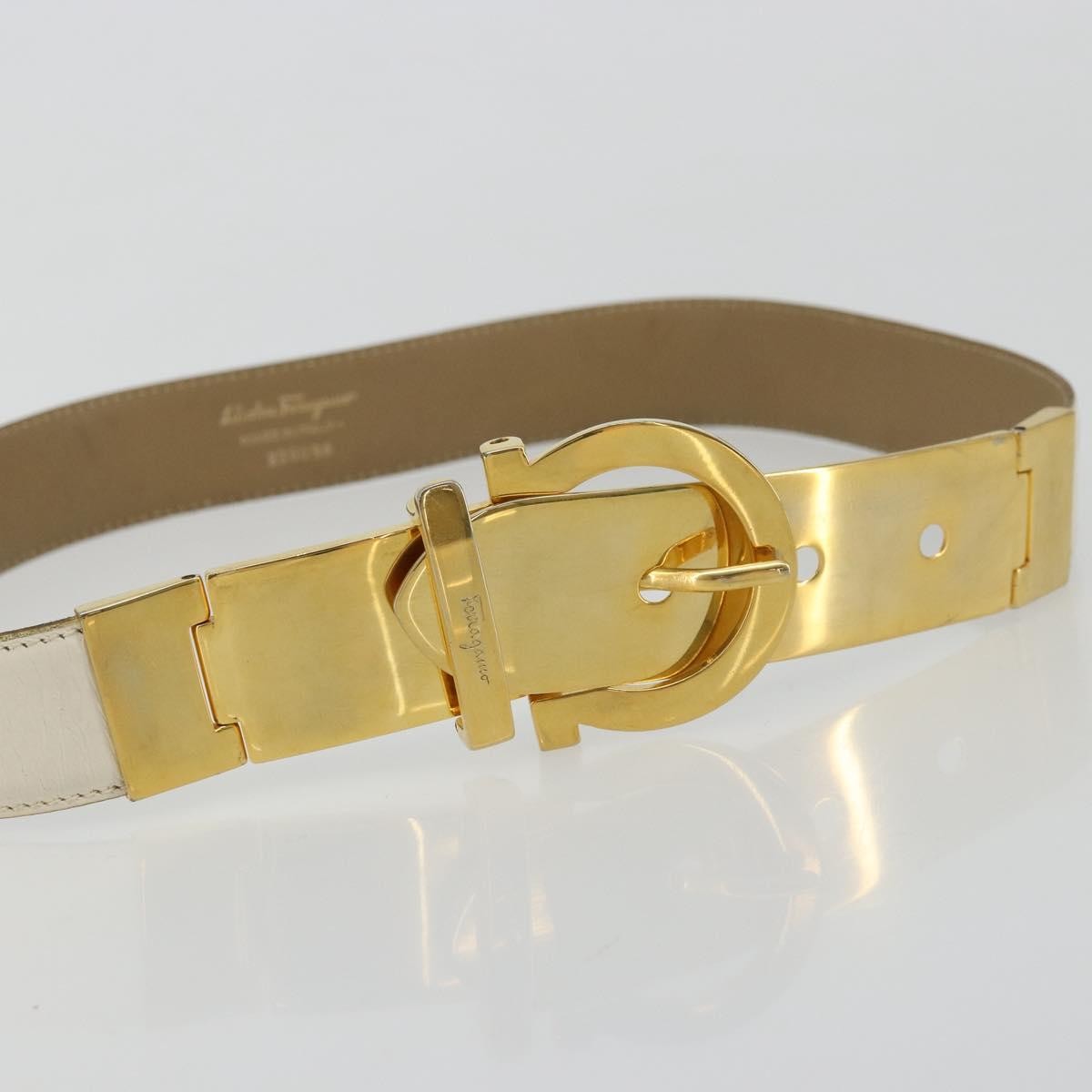 Salvatore Ferragamo Gancini Buckle Reversible Belt Leather, White, Leather, Belt