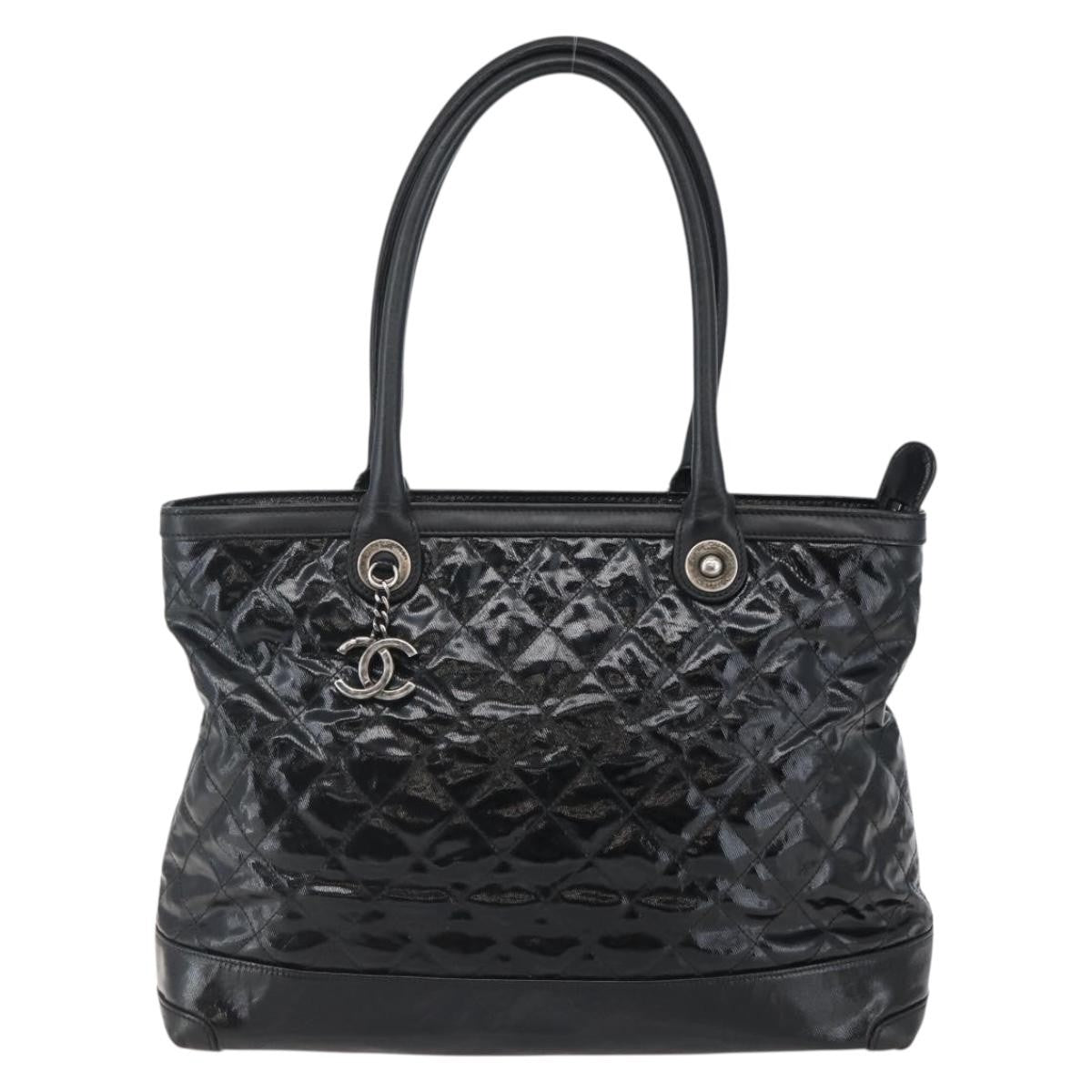 Chanel CC Charm Zip Tote Quilted Coated Canvas, BLACK, CANVAS, Tote bag