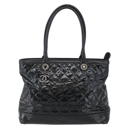 Chanel CC Charm Zip Tote Quilted Coated Canvas, BLACK, CANVAS, Tote bag
