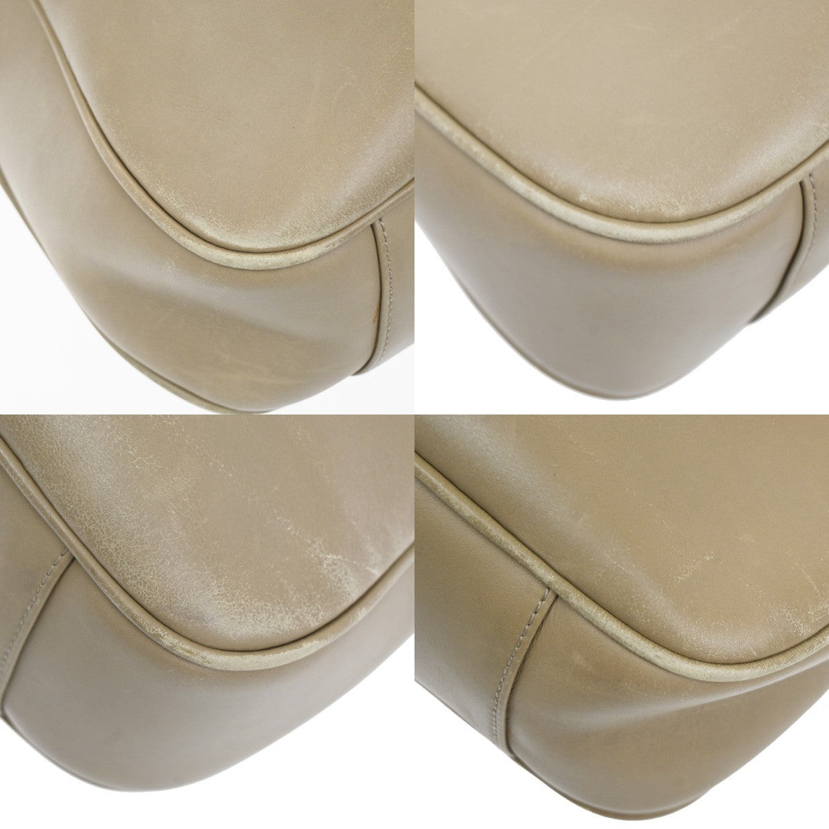 Gucci Vintage Bamboo Handle Open Hobo Leather, BEIGE, LEATHER, Handbag