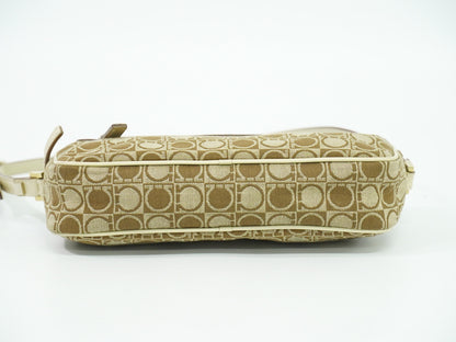 Salvatore Ferragamo Gancini Shoulder Bag Canvas, BEIGE, CANVAS, Shoulder bag