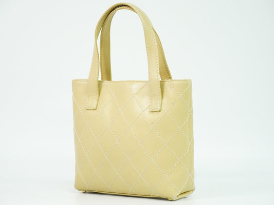 Chanel Surpique Tote Quilted Leather, BEIGE, LEATHER, Handbag