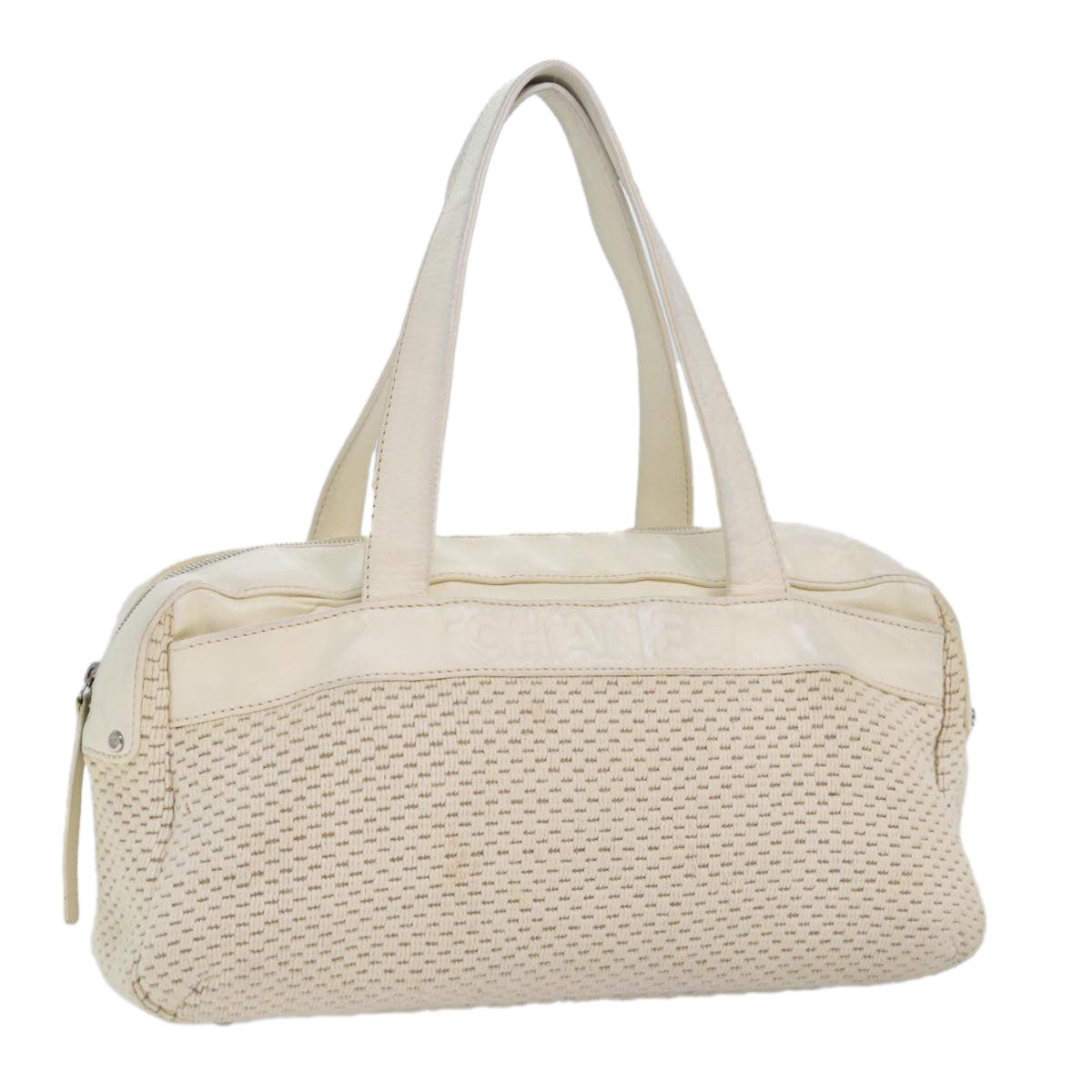 Chanel Zip Shoulder Bag Canvas, BEIGE, CANVAS, Shoulder bag