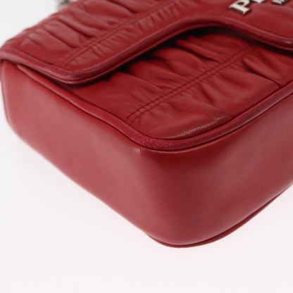 Prada Gaufre Chain Flap Shoulder Bag Nappa Leather, RED, LEATHER, Shoulder bag