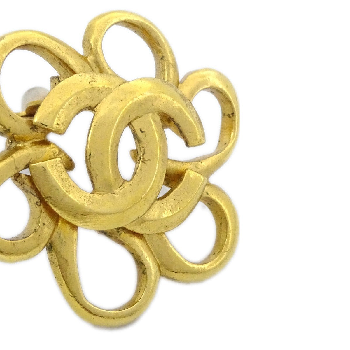 Chanel Vintage CC Flower Clip-On Earrings Metal, GOLD, GOLD_PLATED, Earrings