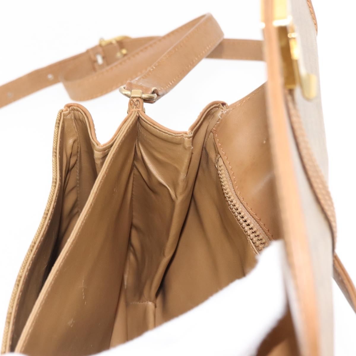 Celine Vintage Macadam Shoulder Bag Canvas and Leather, BEIGE, CANVAS, Shoulder bag