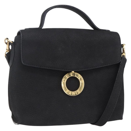 Celine Circle Logo Shoulder Bag Leather, BLACK, LEATHER, Shoulder bag