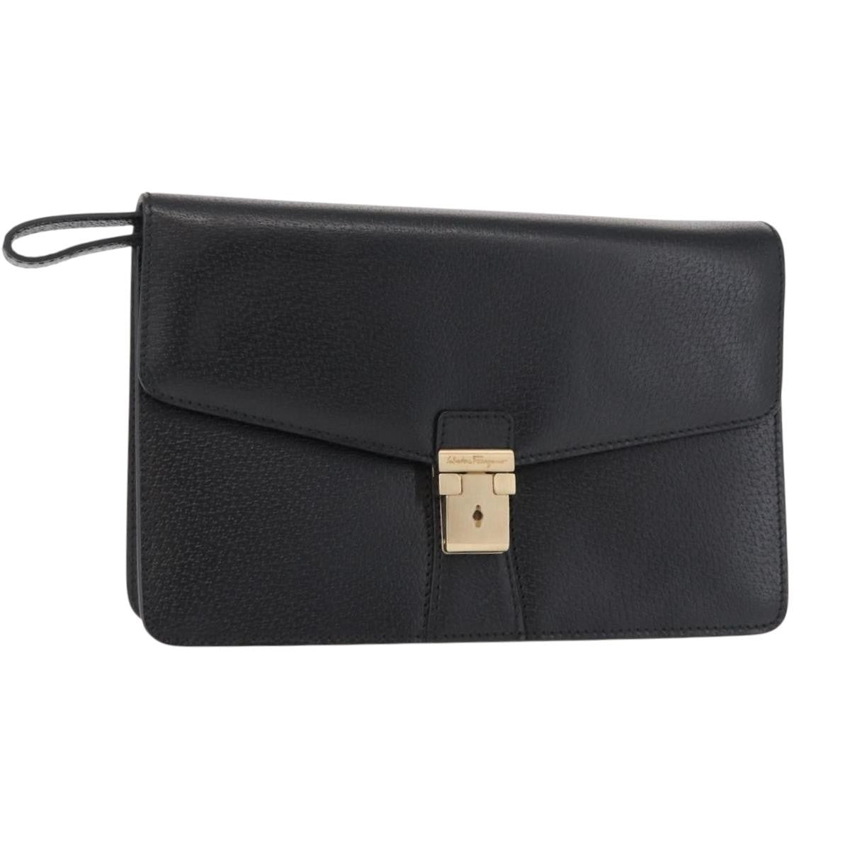 Salvatore Ferragamo Vintage clutch Bag Leather, BLACK, LEATHER, Clutche & pouche