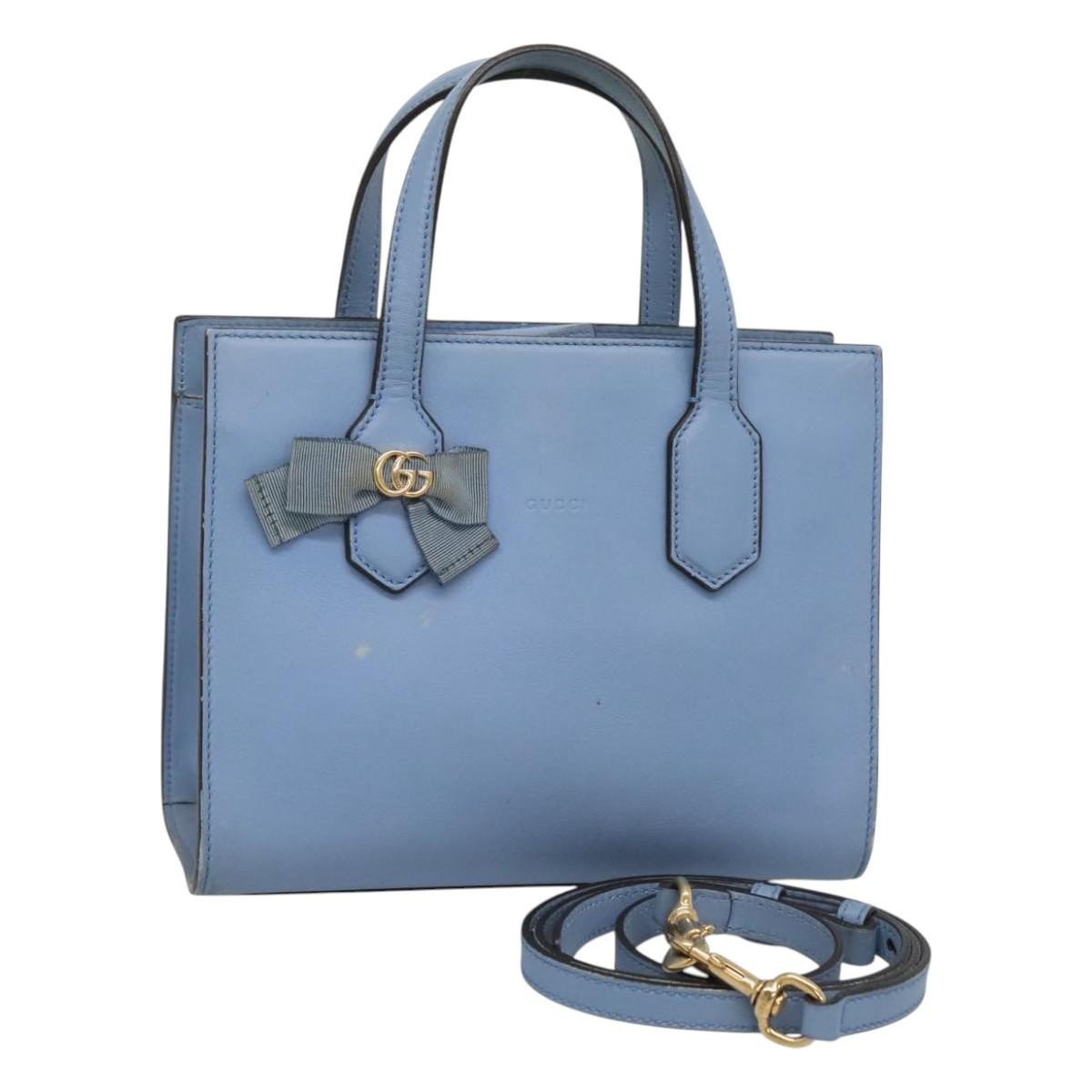 Gucci GG Ribbon Tote Leather, BLUE, LEATHER, Shoulder bag