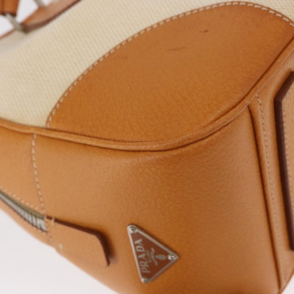 Prada Bowler Bag Canvas with Leather, BEIGE, CANVAS, Handbag