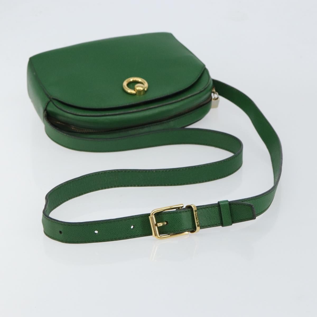 Celine Vintage Shoulder Bag Leather, GREEN, LEATHER, Shoulder bag