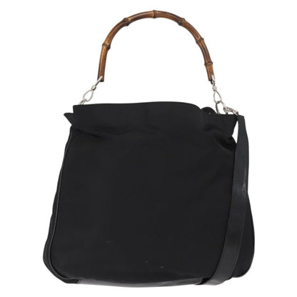Gucci Vintage Bamboo Handle Open Hobo Nylon, BLACK, NYLON, Handbag