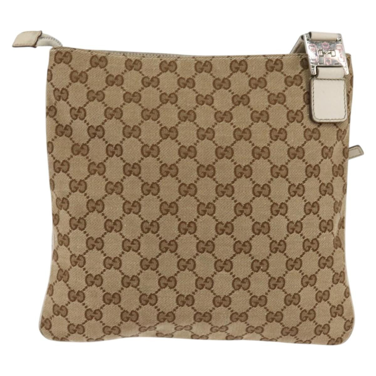 Gucci Flat Messenger Bag GG Canvas, BEIGE, CANVAS, Shoulder bag