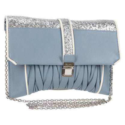 Miu Miu Madras Chain Clutch Matelasse Leather with Glitter, BLUE, LEATHER, Shoulder bag