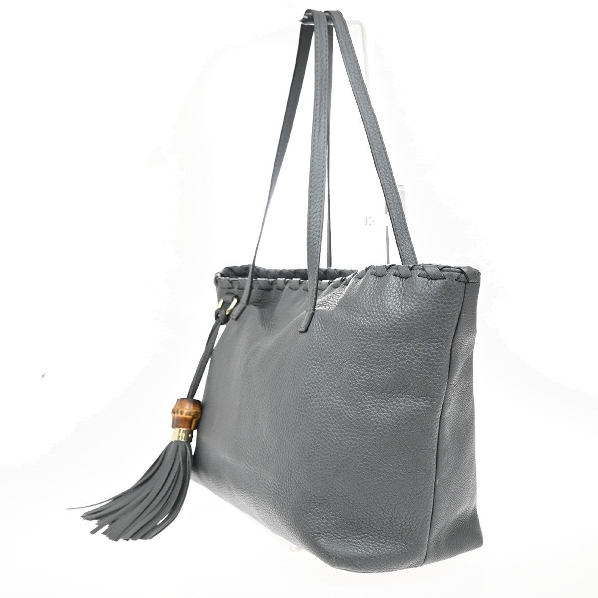 Gucci Bamboo Tassel Tote Leather, GRAY, LEATHER, Tote bag