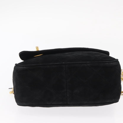Chanel Vintage Front Pocket Camera Bag Quilted Suede, BLACK, SUEDE, Shoulder bag