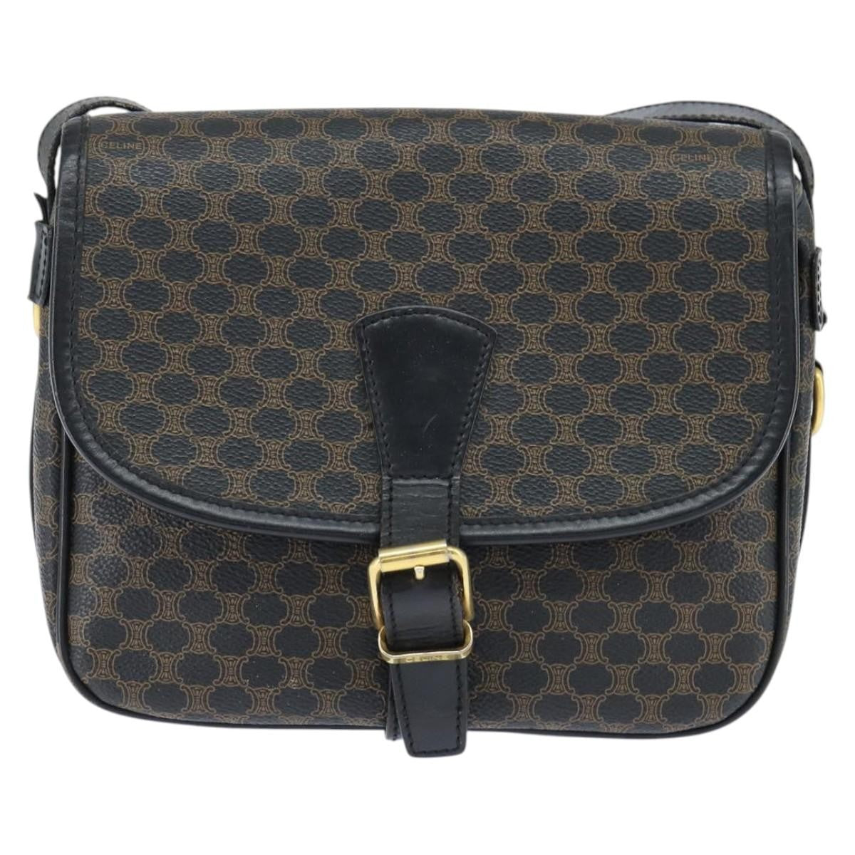 Celine Vintage Macadam Shoulder Bag Canvas and Leather, BLACK, CANVAS, Shoulder bag