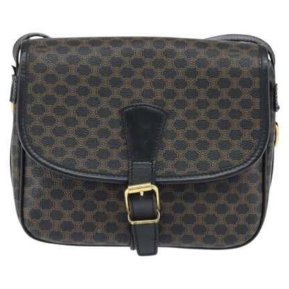 Celine Vintage Macadam Shoulder Bag Canvas and Leather, BLACK, CANVAS, Shoulder bag