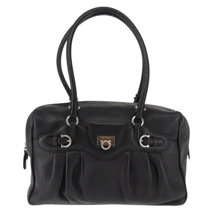 Salvatore Ferragamo Gancini Buckle Shoulder Bag Leather, BLACK, LEATHER, Shoulder bag