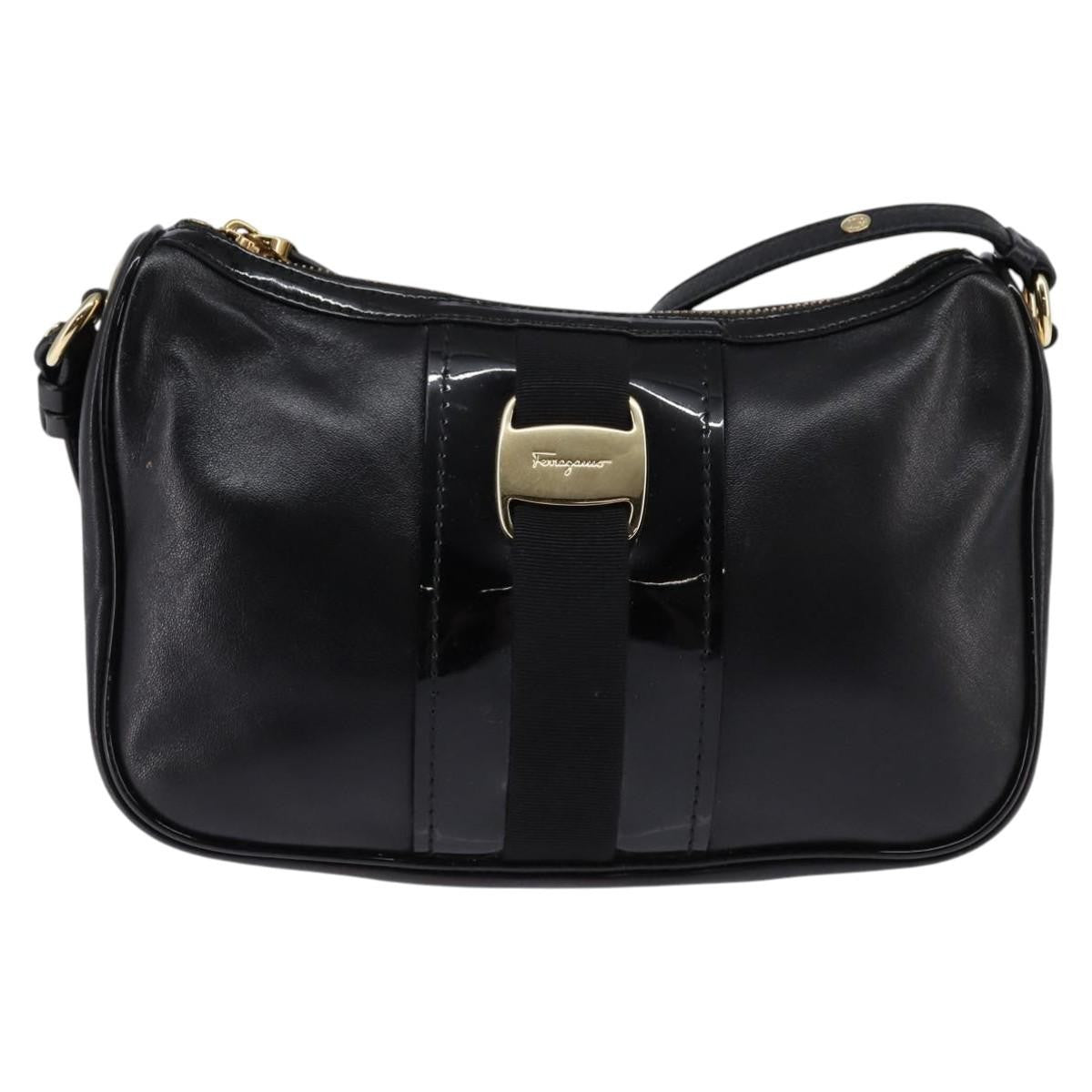 Salvatore Ferragamo Vala Shoulder Bag Leather, BLACK, LEATHER, Shoulder bag