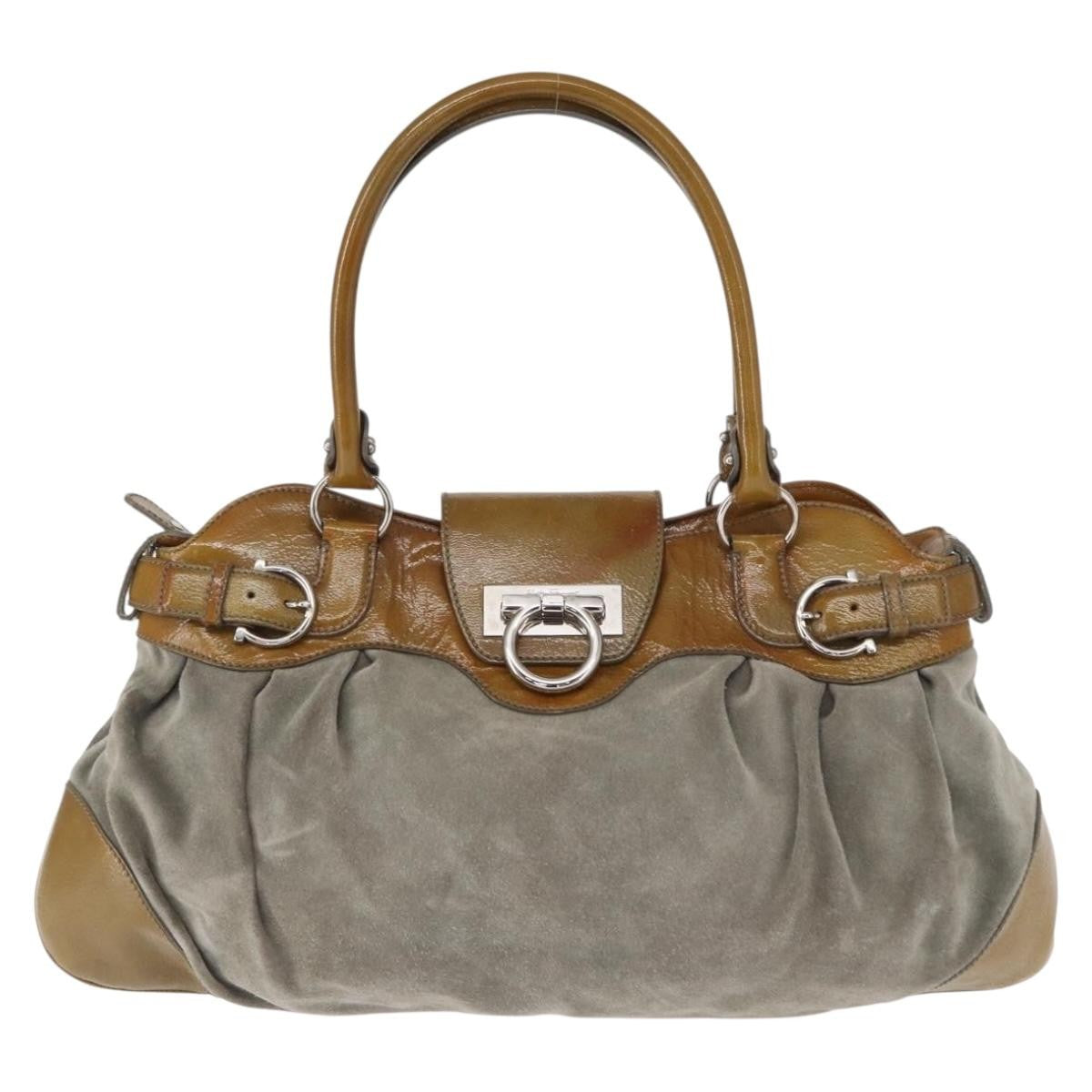 Salvatore Ferragamo Gancini handbag Suede, GREEN, SUEDE, Handbag