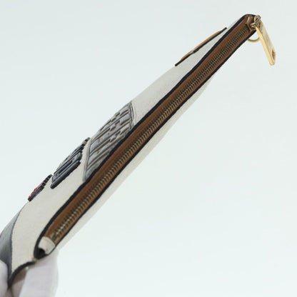 Fendi Mania Logo Zip Pouch Inlaid Leather, BEIGE, LEATHER, Clutche & pouche