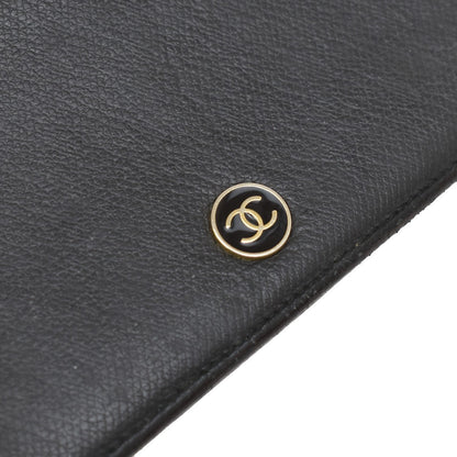 Chanel CC Button Bi-Fold Wallet Leather, BLACK, LEATHER, Wallets