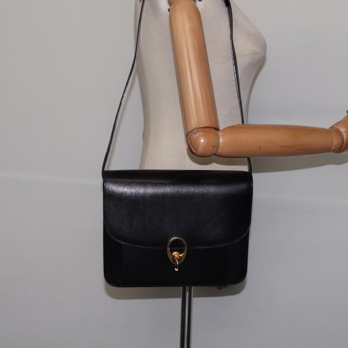Celine Flap Shoulder Bag Leather, BLACK, LEATHER, Shoulder bag