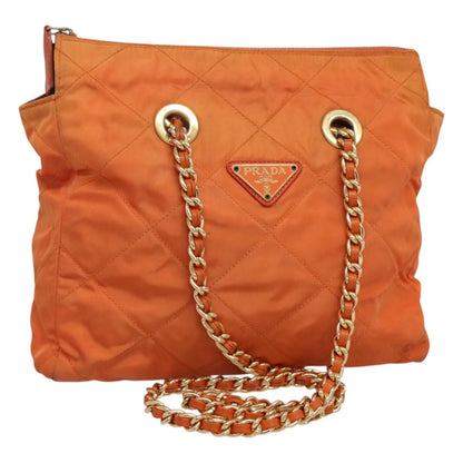 Prada Chain Shoulder Bag Quilted Tessuto, ORANGE, NYLON, Shoulder bag