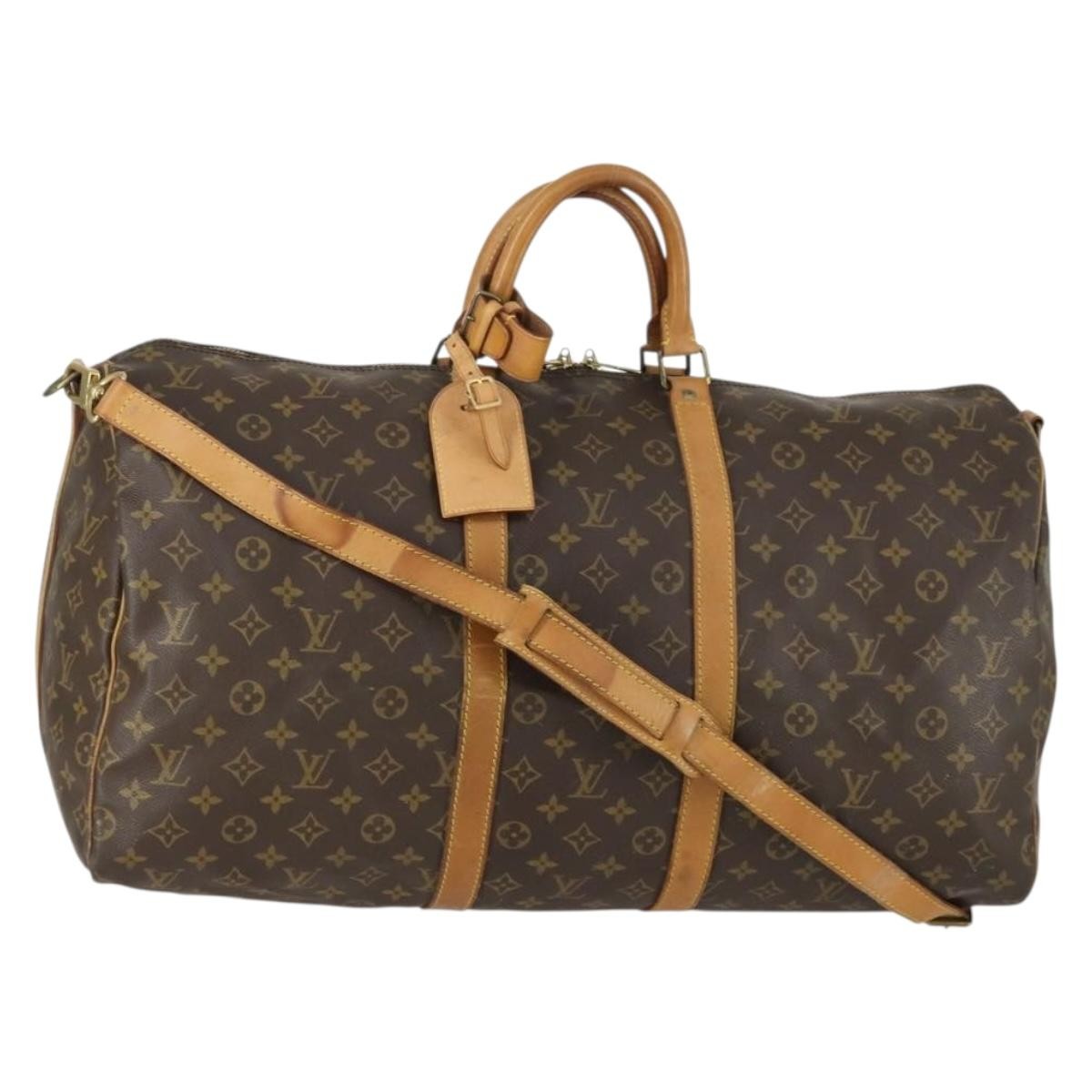Louis Vuitton Keepall Bandouliere Bag Monogram Canvas, BROWN, CANVAS, Travel bag