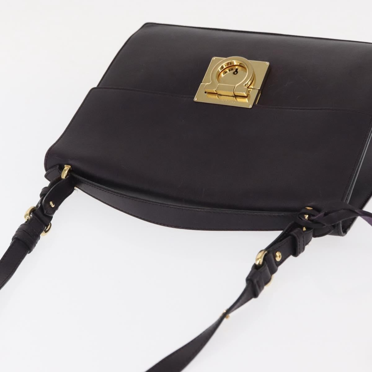 Salvatore Ferragamo Gancini Shoulder Bag Leather, PURPLE, LEATHER, Shoulder bag