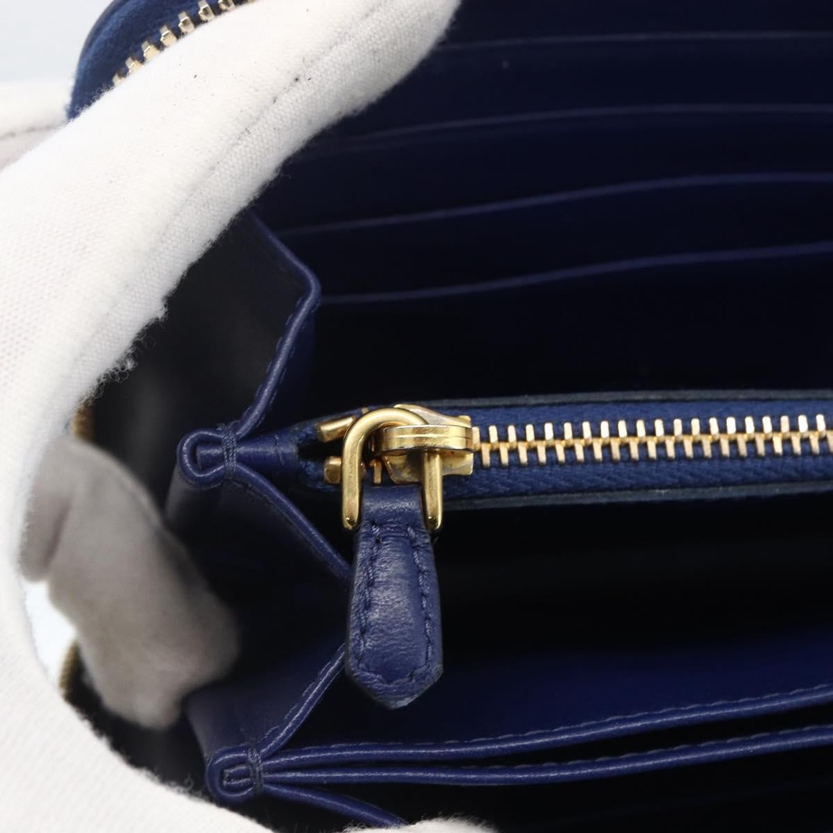 Prada Zip Around Organizer Wallet Saffiano Leather with Applique, BLUE, LEATHER, Wallets