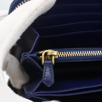 Prada Zip Around Organizer Wallet Saffiano Leather with Applique, BLUE, LEATHER, Wallets