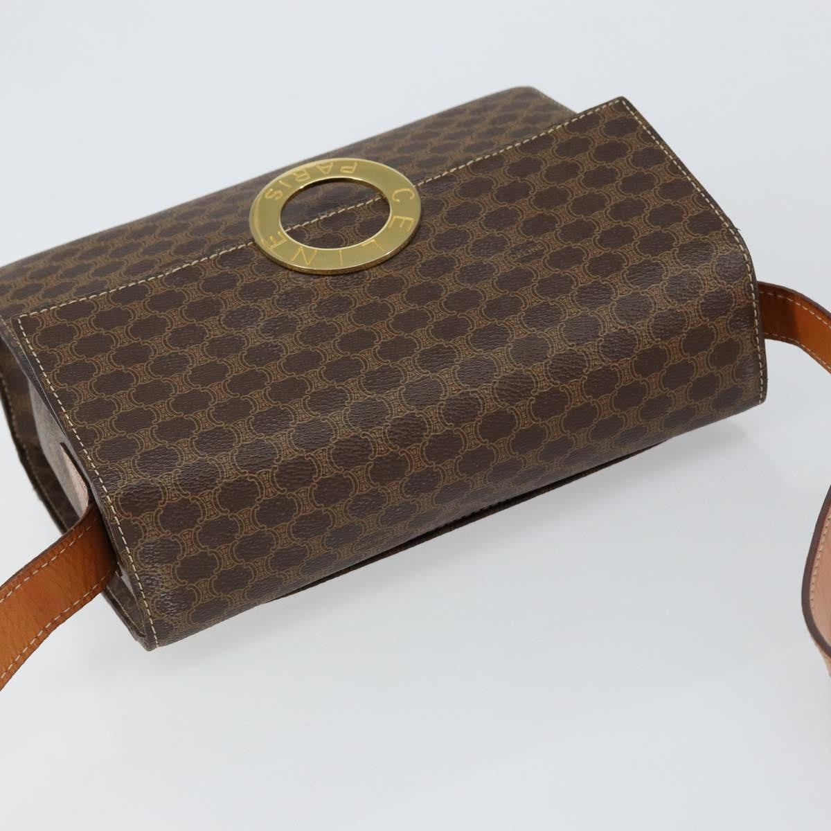 Celine Vintage Macadam Circle Logo Shoulder Bag Canvas and Leather, BROWN, CANVAS, Shoulder bag