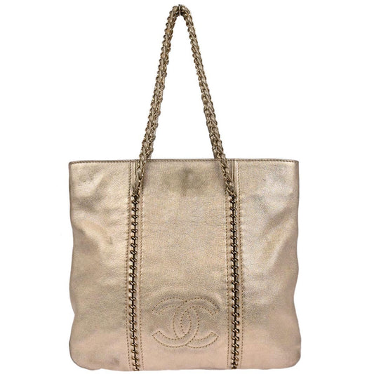 Chanel Luxe Ligne Zipped Tote Leather, GOLD, LEATHER, Tote bag
