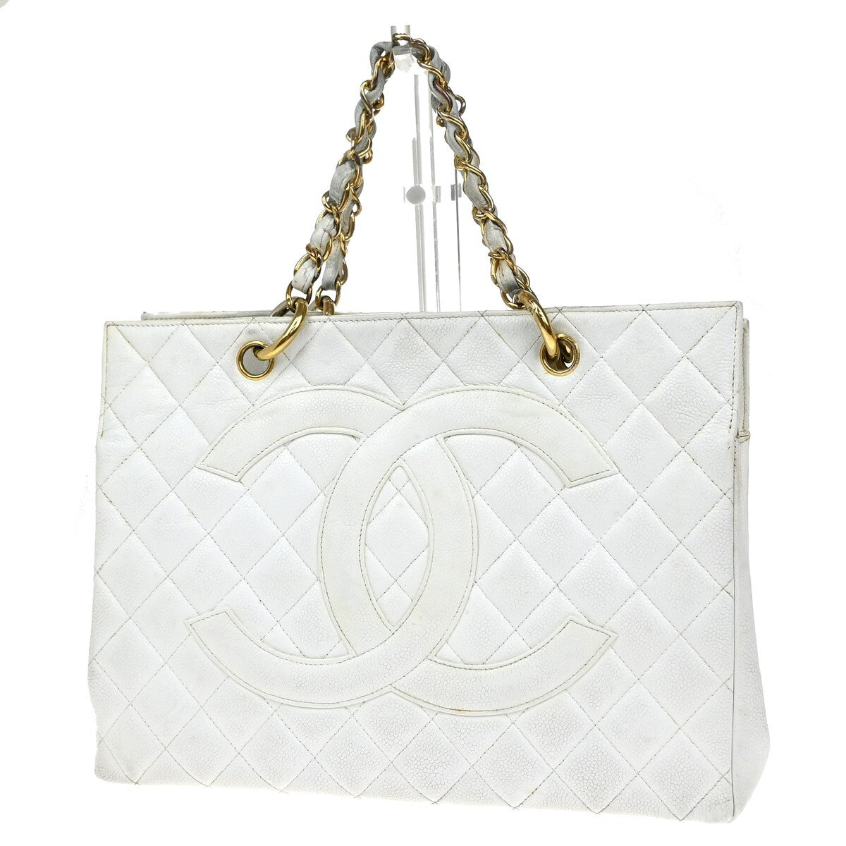 Chanel Vintage Grand Shopping Tote Quilted Calfskin, WHITE, LEATHER, Tote bag
