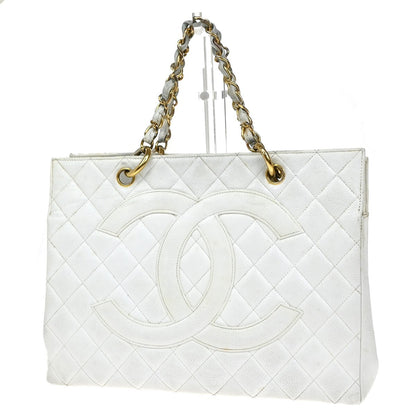 Chanel Vintage Grand Shopping Tote Quilted Calfskin, WHITE, LEATHER, Tote bag