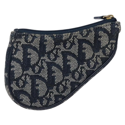 Christian Dior Vintage Saddle Zip Coin Purse Diorissimo Canvas, NAVY, CANVAS, Clutche & pouche