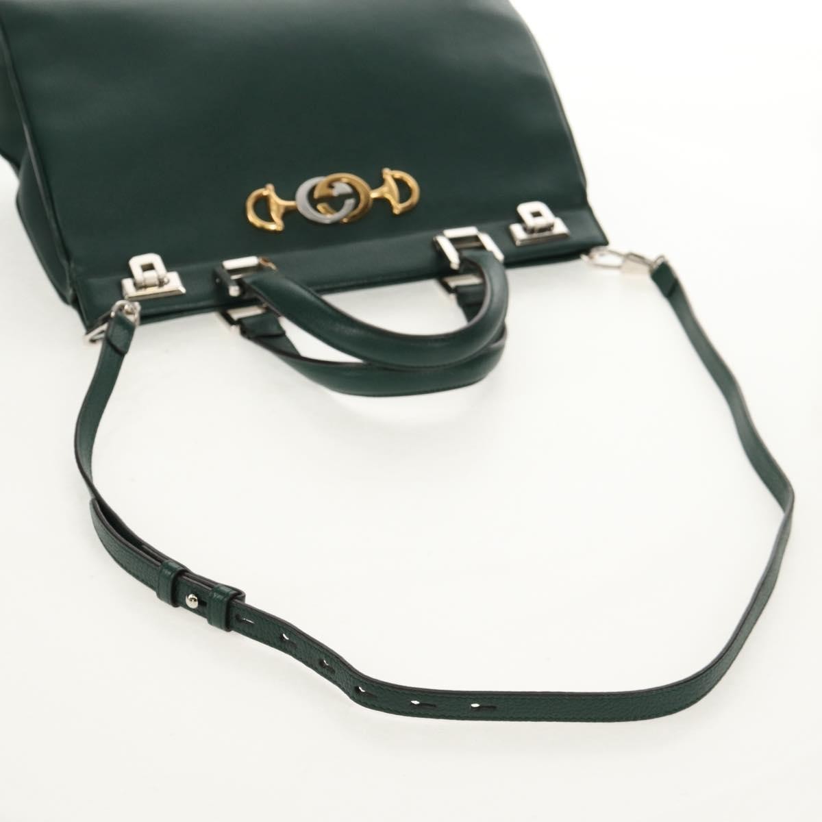 Gucci Zumi Top Handle Bag Leather, GREEN, LEATHER, Handbag