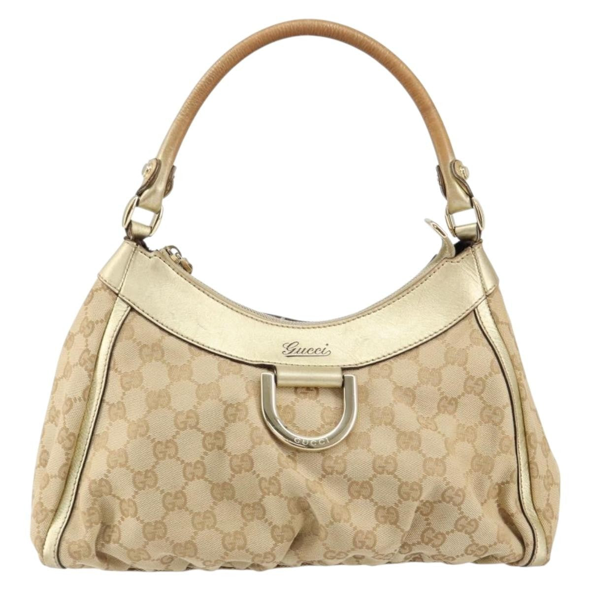 Gucci D Ring Hobo GG Canvas, BEIGE, CANVAS, Handbag