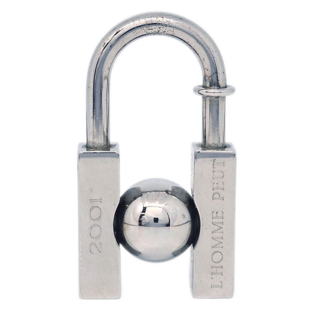 Hermes LHomme Peut Embellir La Terre Cadena Lock Charm Metal, SILVER, SILVER_PLATED, Charms and Keychains