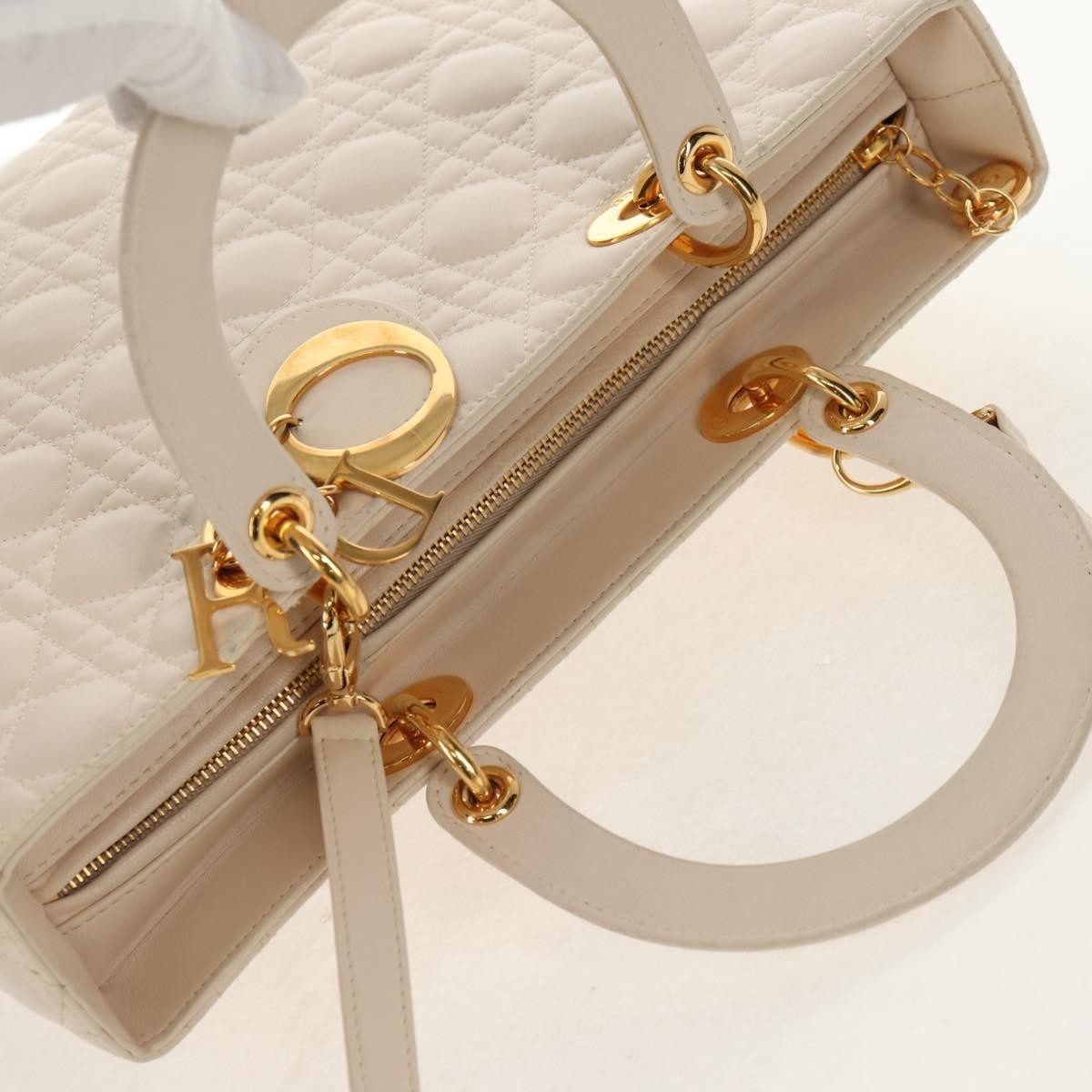 Christian Dior Vintage Lady Dior Bag Cannage, WHITE, LEATHER, Handbag